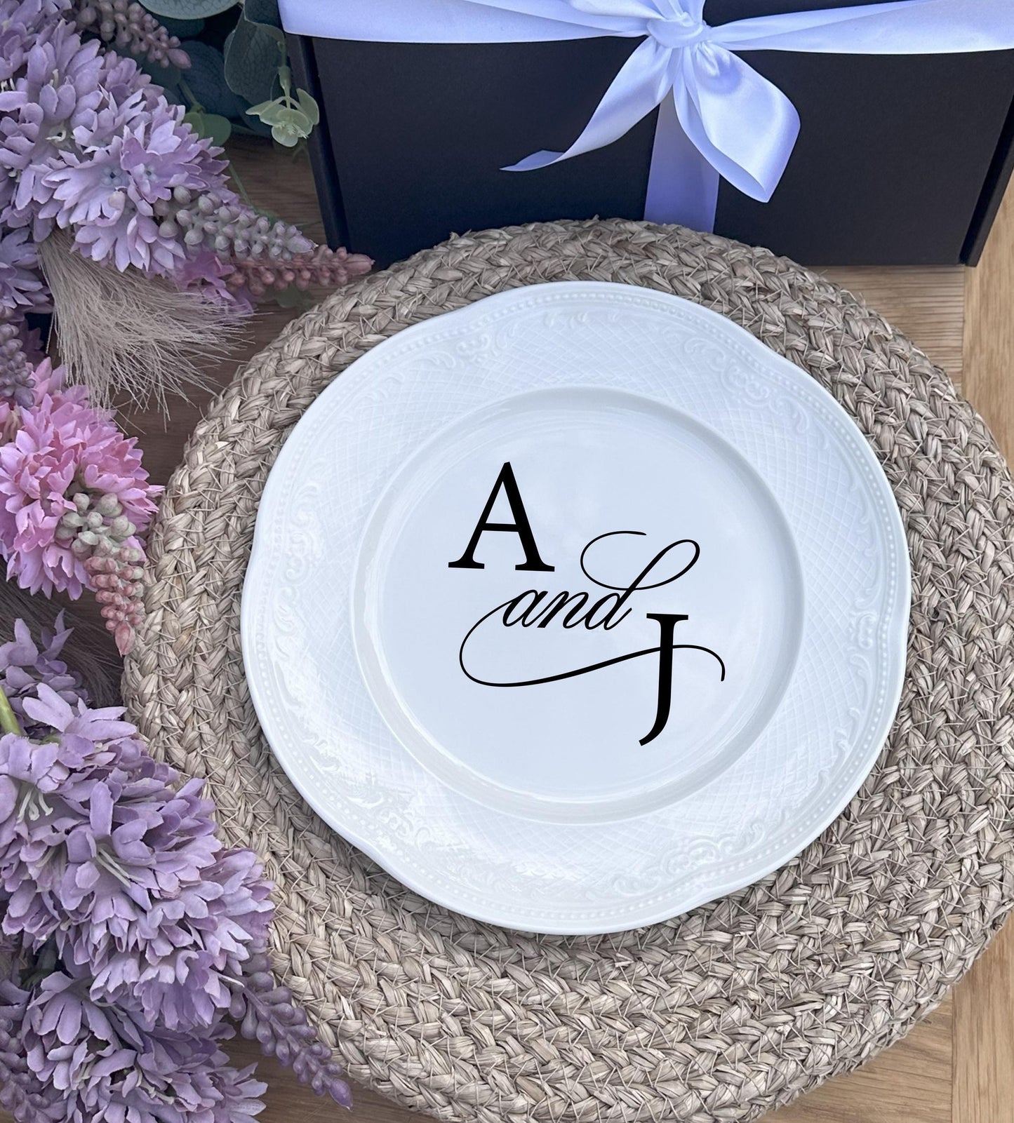 Personalized Wedding Cake Plate Keepsake for Bride Groom: Porcelain Platter for Mr Mrs Table, Anniversary Bridal Shower Gift