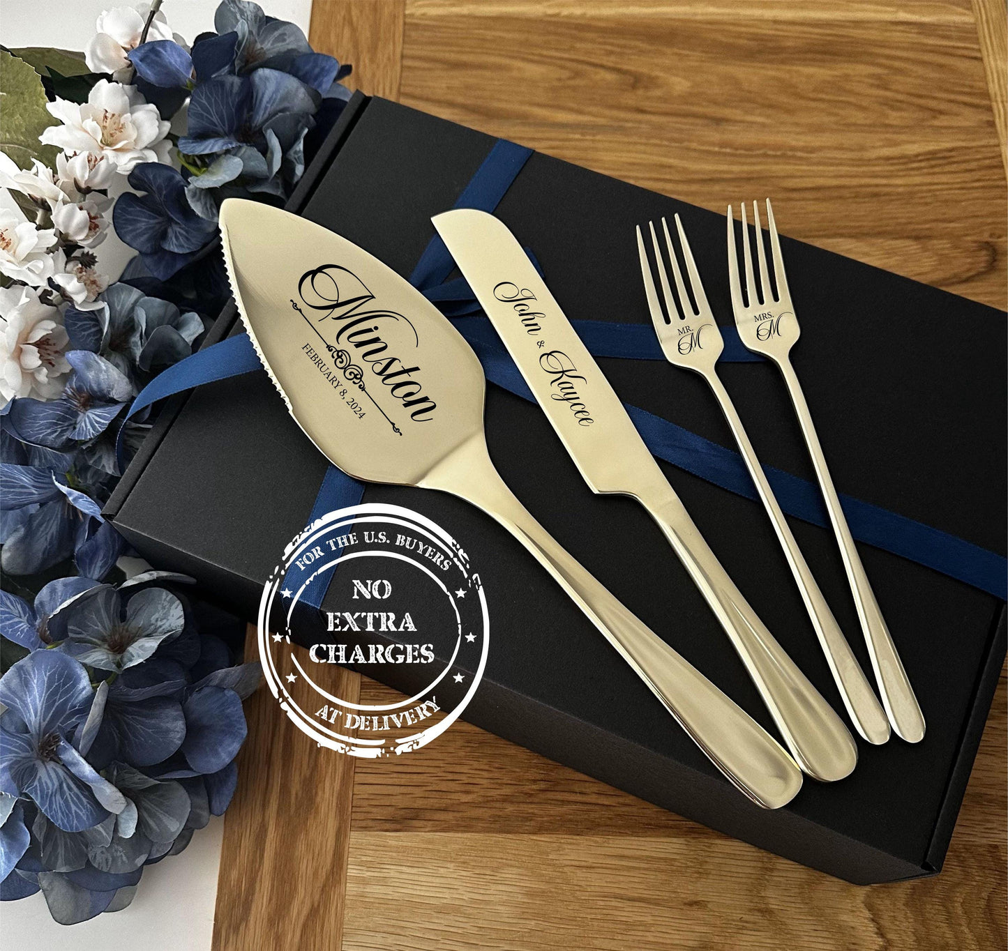 Mr Mrs Personalized Stainless Steel Wedding Cake Slicing Set: Engraved Dessert Utensils for Couple, Solid Bridal Shower Anniversary Gift