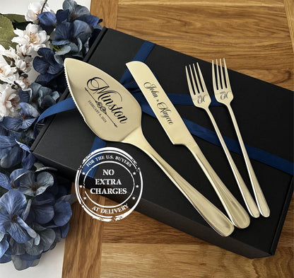 Mr Mrs Personalized Stainless Steel Wedding Cake Slicing Set: Engraved Dessert Utensils for Couple, Solid Bridal Shower Anniversary Gift
