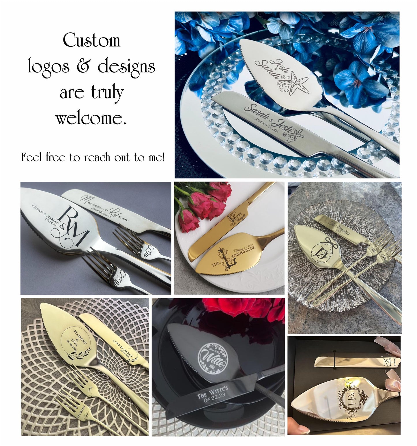Personalized Wedding Cake Cutting Set: Engraved Italian Quality Silver Stainless Steel Cutlery Keepsake for Couple, Anniversary Gift