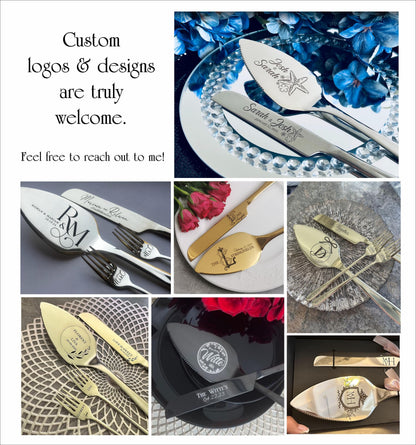 Personalized Wedding Cake Cutting Set: Engraved Italian Quality Silver Stainless Steel Cutlery Keepsake for Couple, Anniversary Gift