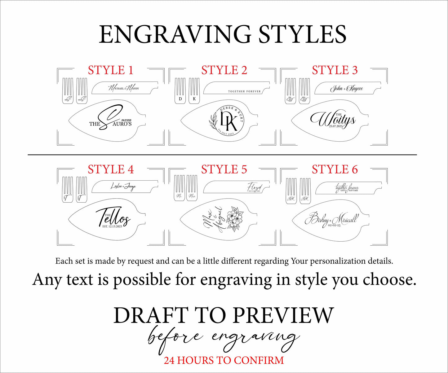 Engraved Cake Serving Set for Wedding: Elegant Personalized Cutters and Forks, Solid Stainless Steel Keepsake for Couple, Dispatched from US