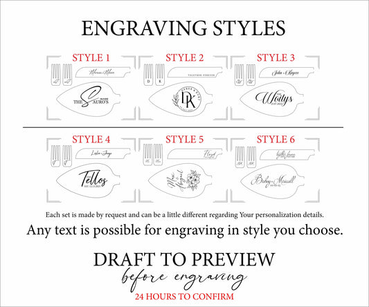 Engraving design chart #1–#6 for the long-handle wedding cake set