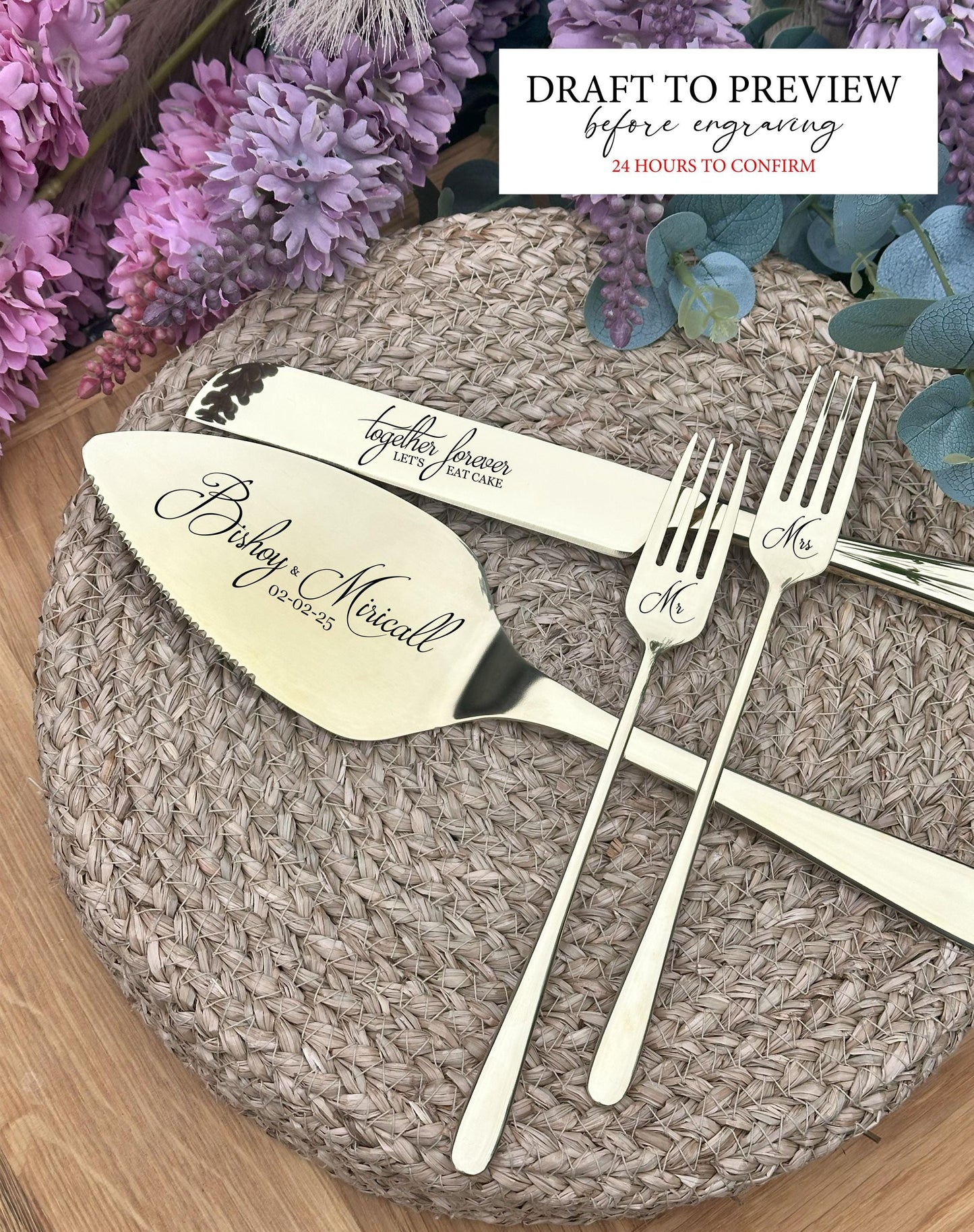 Custom Engraved Cake Cutting Set for Bride and Groom Table: Unique Wedding Reception Gift, Bridal Shower or Anniversary Keepsake