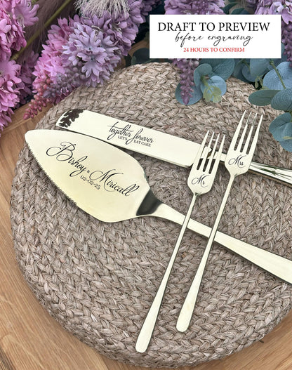 Custom Engraved Cake Cutting Set for Bride and Groom Table: Unique Wedding Reception Gift, Bridal Shower or Anniversary Keepsake