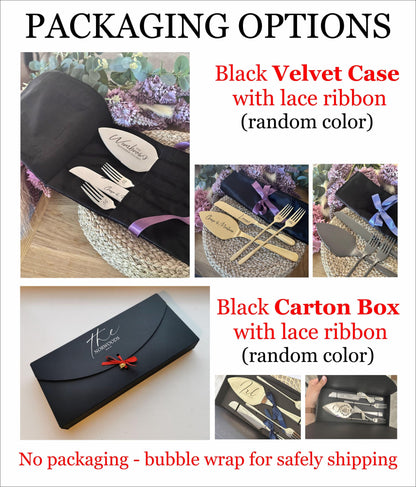 Individuell graviertes Torten-Servierset für Paare: Massives Champagner-Messer und -Gabeln – Geschenk für Brautparty, Jahrestag, Hochzeitsandenken