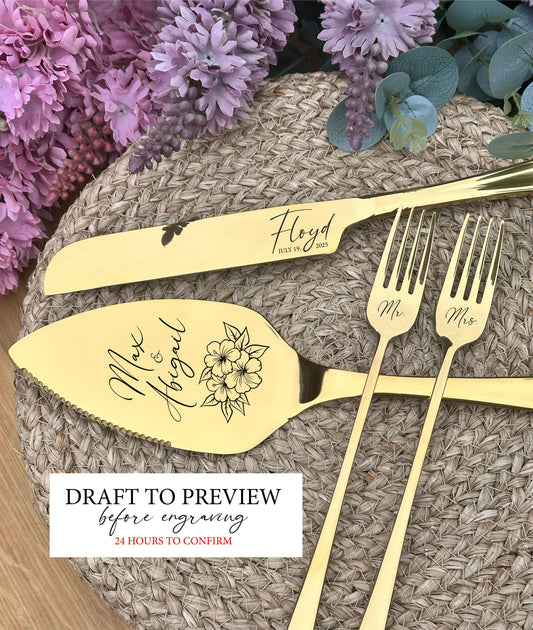 Must Have Wedding Gift for Bride & Groom: Gift Wrapped Stainless Steel Cake Tasting Set of Knife, Server and 2 Forks