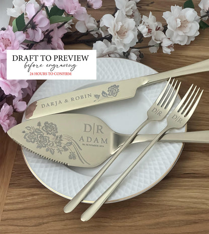 Personalized Wedding Cake Knife Set: Engraved Stainless Steel Cutlery, Mr & Mrs Gift