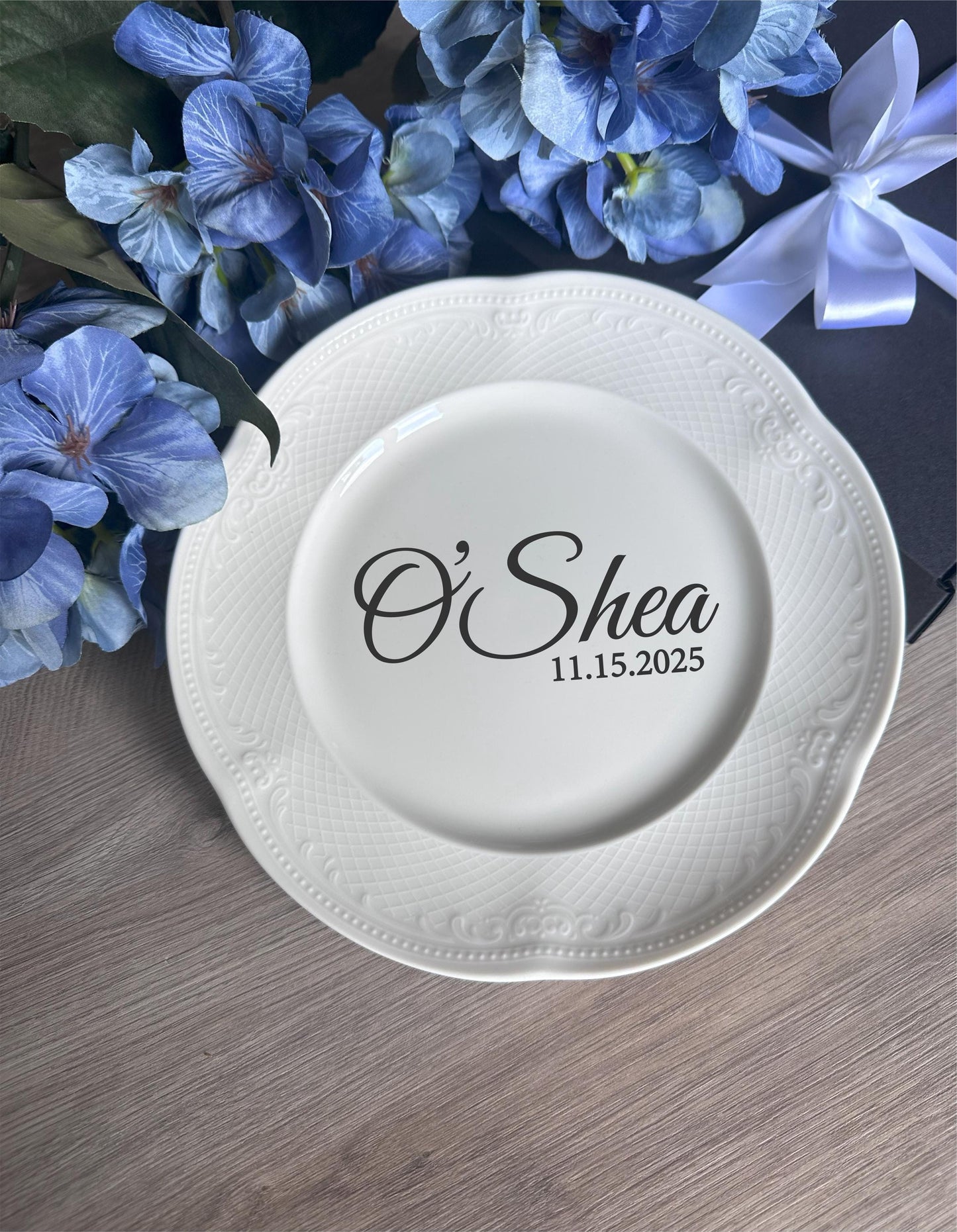 Personalized Wedding Cake Plate Keepsake for Bride Groom: Porcelain Platter for Mr Mrs Table, Anniversary Bridal Shower Gift