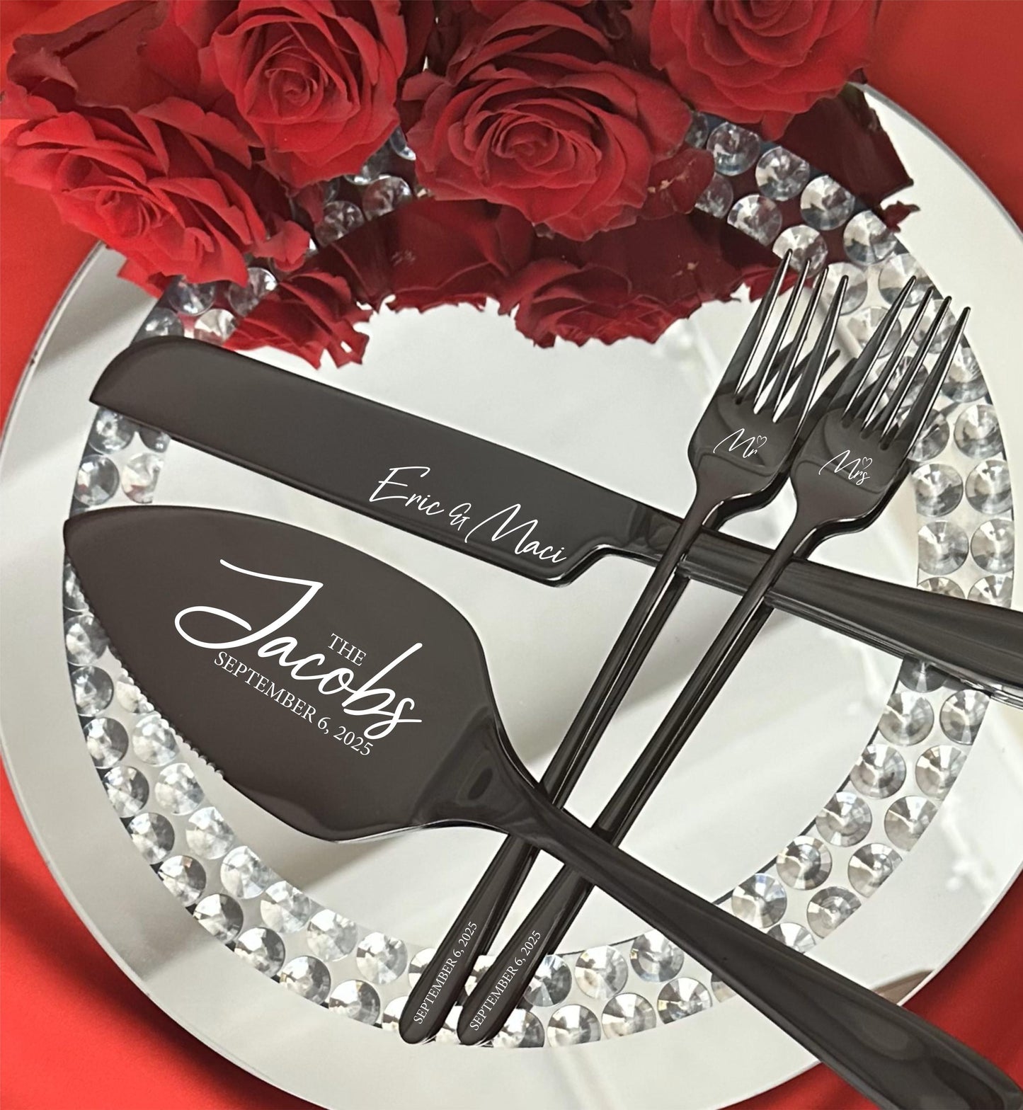 Personalized Wedding Cake Knife Set: Engraved Gold Silver Cutlery Gift