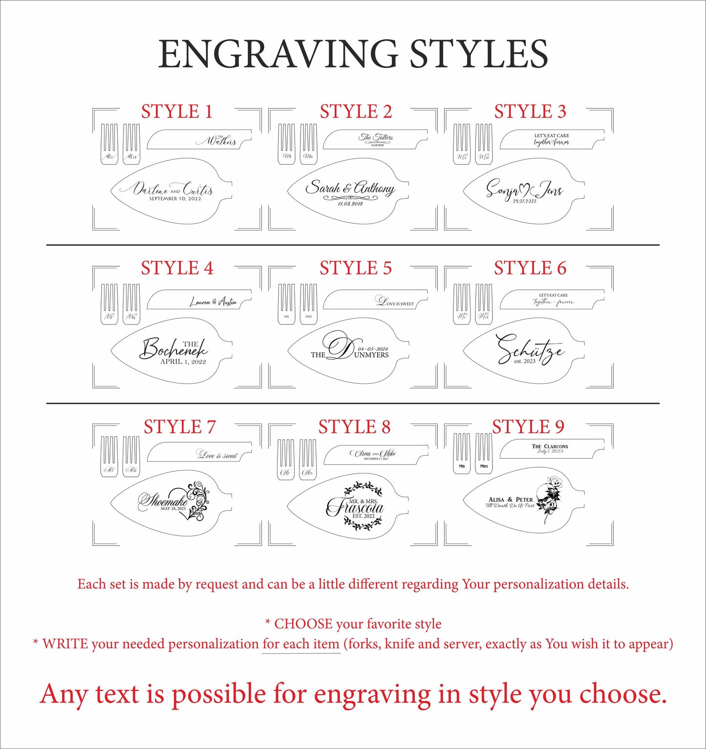 Luxuriöses, personalisiertes Set aus Tortenheber, Spatel und Gabeln für Hochzeiten: Gravierter Edelstahl, ideales Geschenk zum 50. Hochzeitstag (inkl. Steuern in den USA)