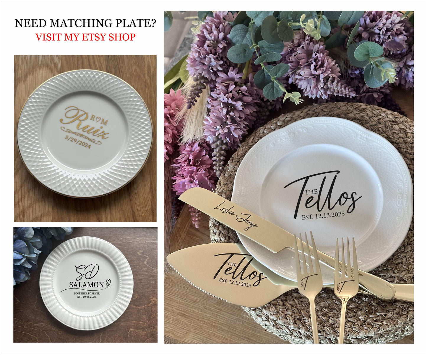 Custom Wedding Cake Cutting Serving Set for Her Him: Engraved Server Knife & Forks, Elegant Flatware Gift for Bridal Shower US TAXES PAID