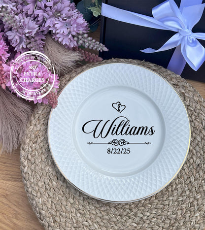 Personalized Porcelain Plate with Gold Trim for Wedding Anniversary: Elegant Wedding Keepsake for Son Daughter, US TAXES PAID