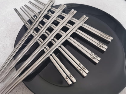 Cute Personalized Chopsticks Set for Sushi Ramen: Laser Engraved Metal Cutlery with Name and Zodiac Sign, Unique Christmas Gift for Him Her