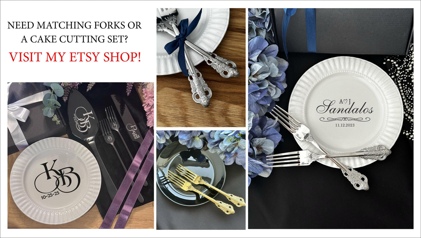 Personalized Anniversary Bridal Shower Keepsake for the Couple: White Porcelain Wedding Plate with Custom Names, Last Name, Wedding Date