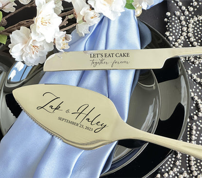 Personalized New Family Keepsake for Wedding Anniversary or Bridal Shower: Black Cake Serving Set Gift with Custom Logo, Unique Cutlery Kit