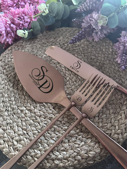 Wedding Knife Server Forks Gift for Bride and Groom: Personalized Cake Cutting Set with Gift Box, New Family Keepsake from Mom Dad
