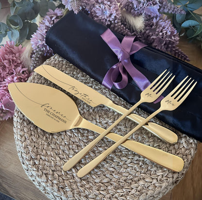 Wedding Knife Server Forks Gift for Bride and Groom: Personalized Cake Cutting Set with Gift Box, New Family Keepsake from Mom Dad