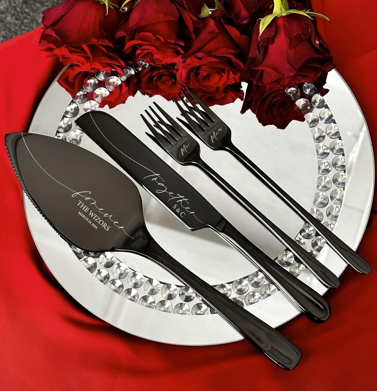 Wedding Knife Server Forks Gift for Bride and Groom: Personalized Cake Cutting Set with Gift Box, New Family Keepsake from Mom Dad