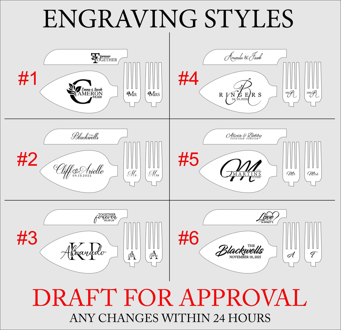 Wedding Knife, Cake Forks and Server, Personalized GIFT BOXED Cutlery Set for Bridal Shower Party, Anniversary, Cake Cutting Ceremony