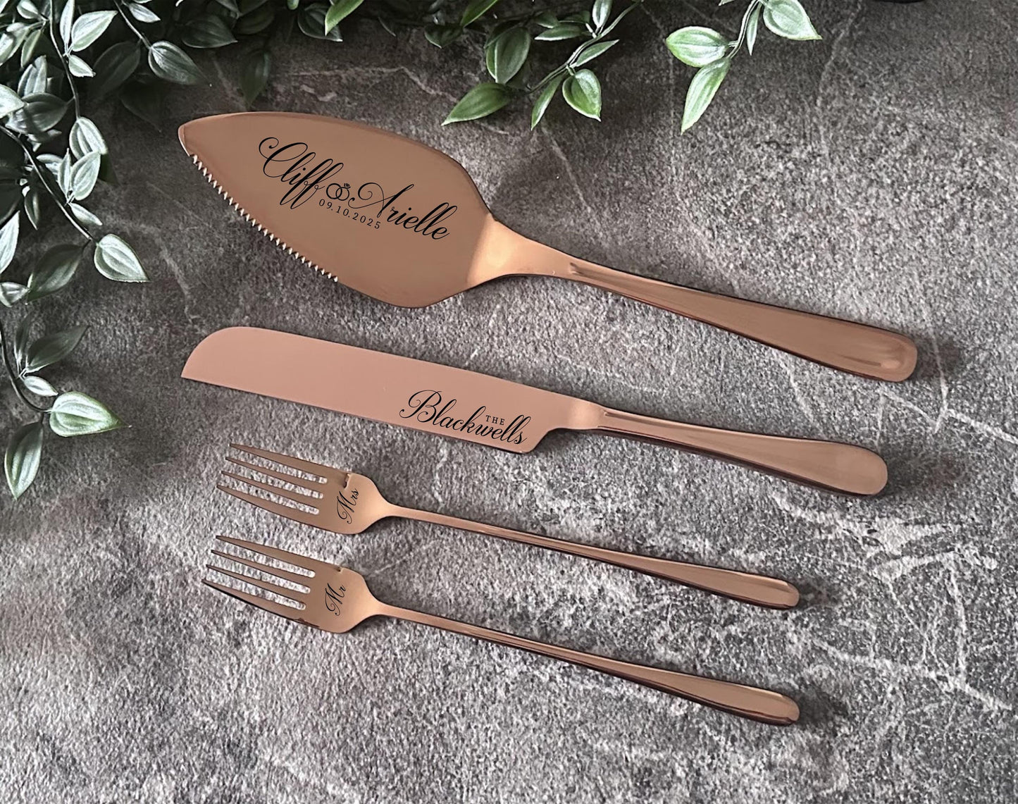 Wedding Knife, Cake Forks and Server, Personalized GIFT BOXED Cutlery Set for Bridal Shower Party, Anniversary, Cake Cutting Ceremony
