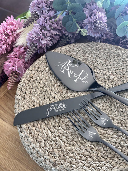 Wedding Knife, Cake Forks and Server, Personalized GIFT BOXED Cutlery Set for Bridal Shower Party, Anniversary, Cake Cutting Ceremony