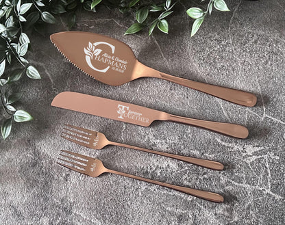 Wedding Knife, Cake Forks and Server, Personalized GIFT BOXED Cutlery Set for Bridal Shower Party, Anniversary, Cake Cutting Ceremony