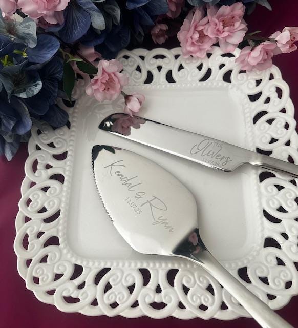 Wedding Knife, Cake Forks and Server, Personalized GIFT BOXED Cutlery Set for Bridal Shower Party, Anniversary, Cake Cutting Ceremony