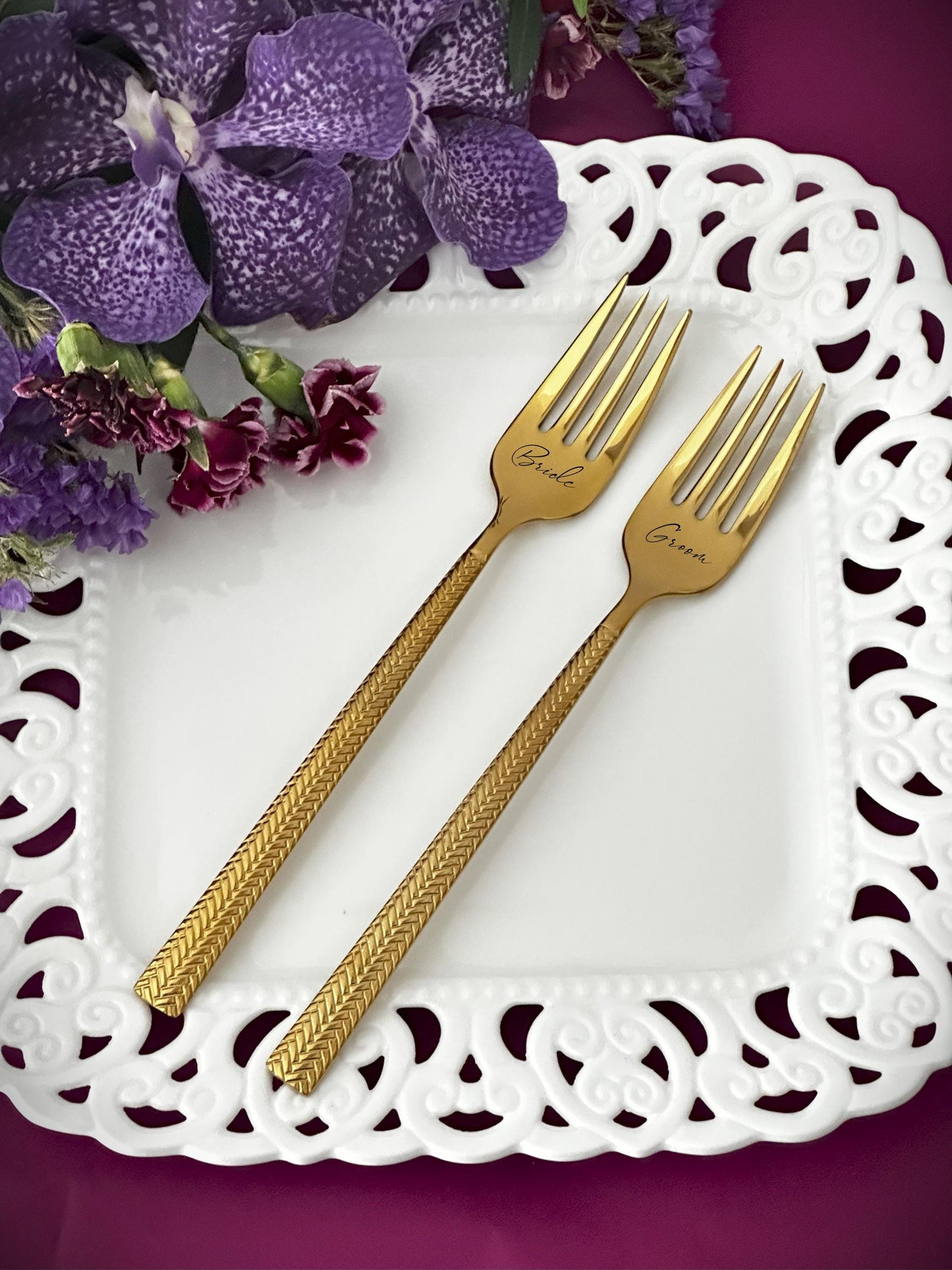 gold wedding forks
